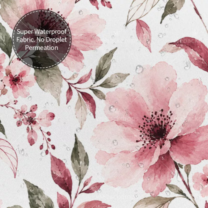 Dusty Rose Watercolor Floral Shower Curtain with Metal Roller Ball Hooks, 72 x 72 Inch