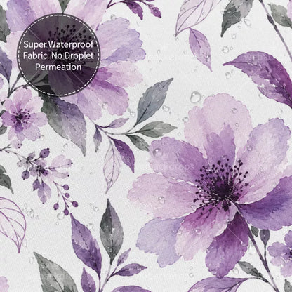 Lavender Purple Watercolor Floral Shower Curtain with Metal Roller Ball Hooks, 72 x 72 Inch