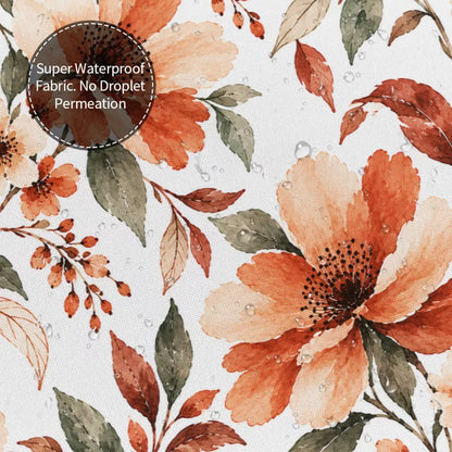 Terracotta Watercolor Floral Shower Curtain with Metal Roller Ball Hooks, 72 x 72 Inch