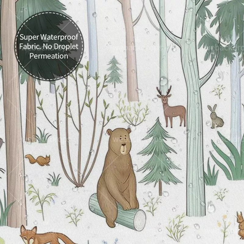 Woodland Friends Forest Animals Shower Curtain with Metal Roller Ball Hooks, 72 x 72 Inch