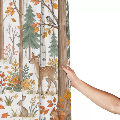 Autumn Fox Woodland Animals Shower Curtain with Metal Roller Ball Hooks, 72 x 72 Inch