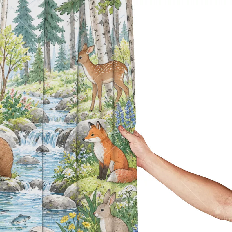 Summer Bear Creek Woodland Shower Curtain with Metal Roller Ball Hooks, 72 x 72 in