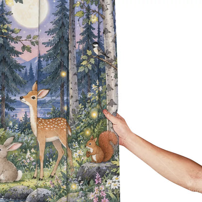 Twilight Owl Woodland Shower Curtain with Metal Roller Ball Hooks, 72 x 72 in