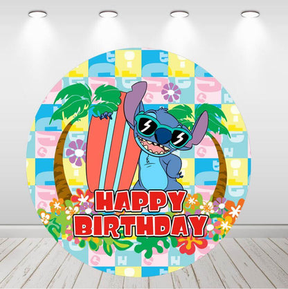 Lilo & Stitch Circle Backdrop Kids 1st Birthday Party Photography Background