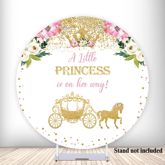 Little Princess Carriage Round Backdrop For Girls Birthday Baby Shower Party