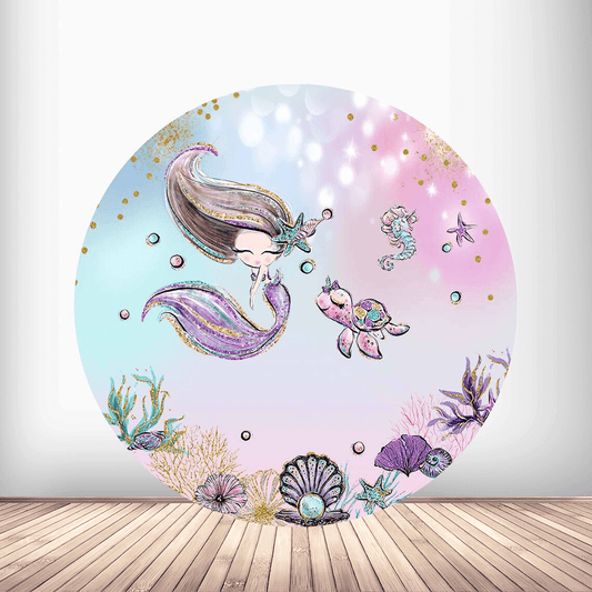Mala sirena pod morem, okrugla pozadina za rođendansku zabavu za djevojčice