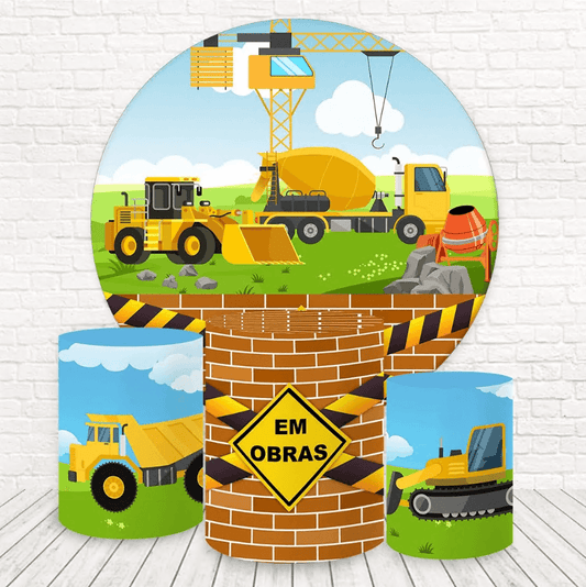 Truck Round Backdrop Cover for Boy Birthday Party Decor Cylinder Covers