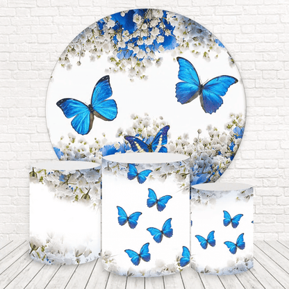 Blauwe vlinder meisjes verjaardag bruiloft ronde achtergrond cilinder covers partij