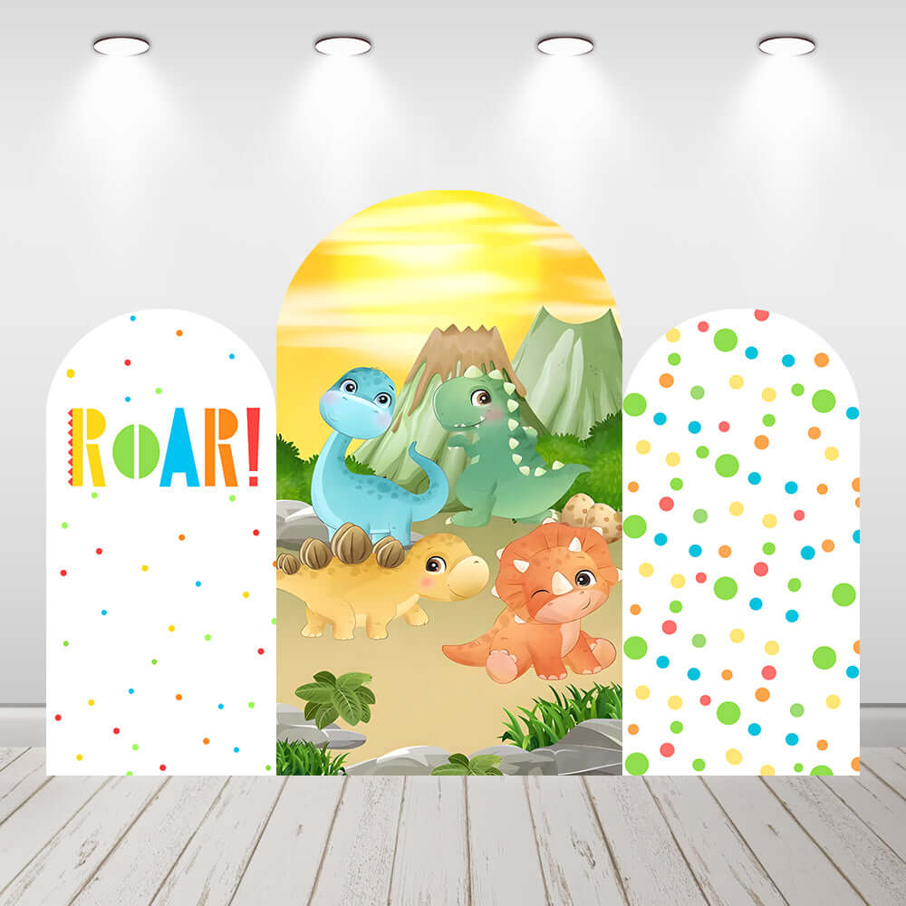 Cartoon Dinosaur Kids Birthday Baby Shower Arch Backdrop Cover
