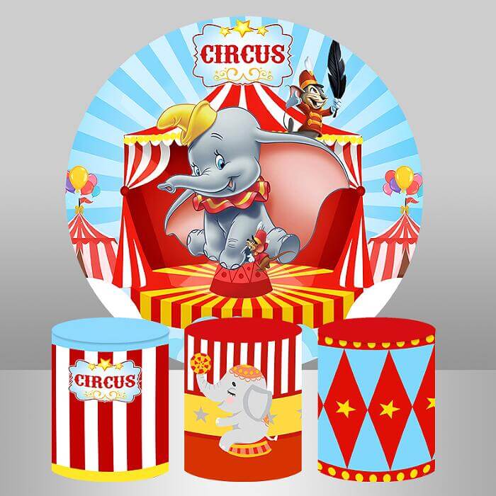 Circus Tent Elephant Kids 1st Birthday Party Round Backdrop Cover Decor