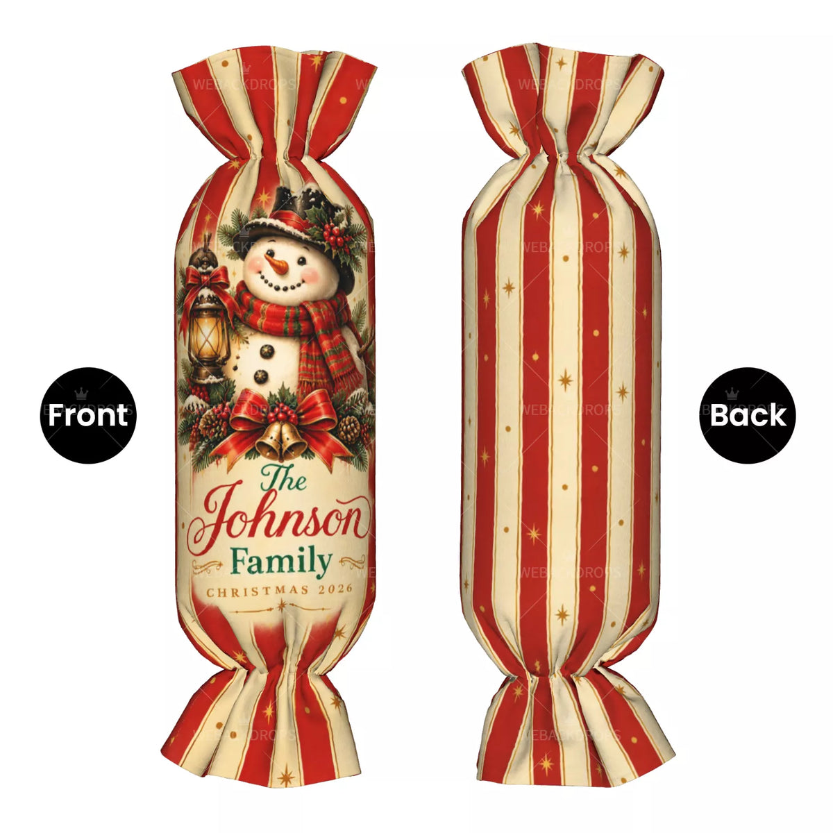Personalized Snowman Christmas Candy Pillow with Family Name