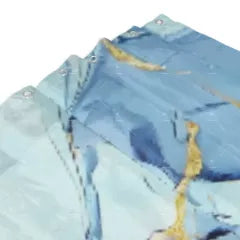 Blue and Gold Marble Shower Curtain with Metal Roller Ball Hooks, 72 x 72 Inch