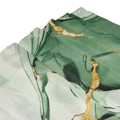 Emerald Green and Gold Marble Shower Curtain with Metal Roller Ball Hooks, 72 x 72 Inch