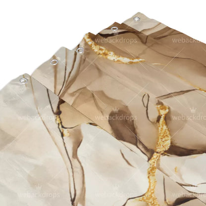 Champagne Beige and Gold Marble Shower Curtain with Metal Roller Ball Hooks, 72 x 72 Inch