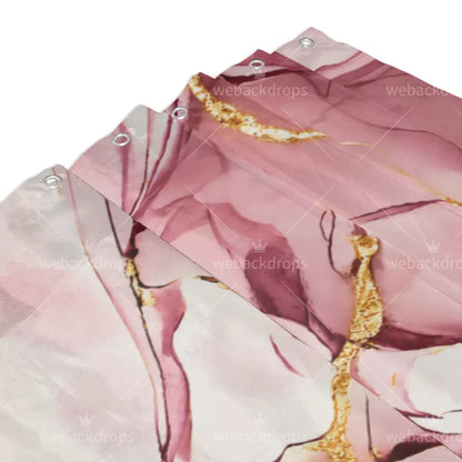 Blush Pink and Gold Marble Shower Curtain with Metal Roller Ball Hooks, 72 x 72 Inch