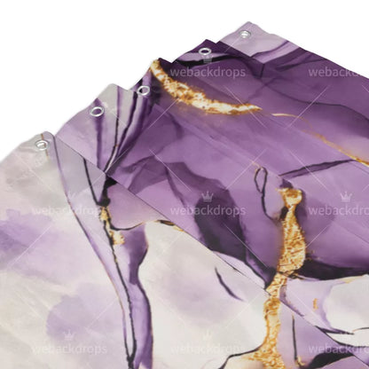 Amethyst Purple and Gold Marble Shower Curtain with Metal Roller Ball Hooks, 72 x 72 Inch