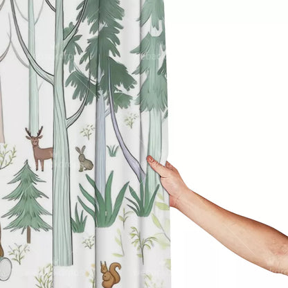 Woodland Friends Forest Animals Shower Curtain with Metal Roller Ball Hooks, 72 x 72 Inch