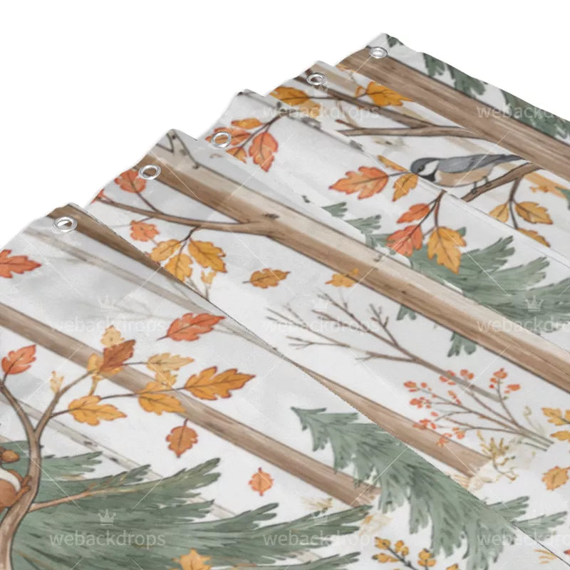 Autumn Fox Woodland Animals Shower Curtain with Metal Roller Ball Hooks, 72 x 72 Inch