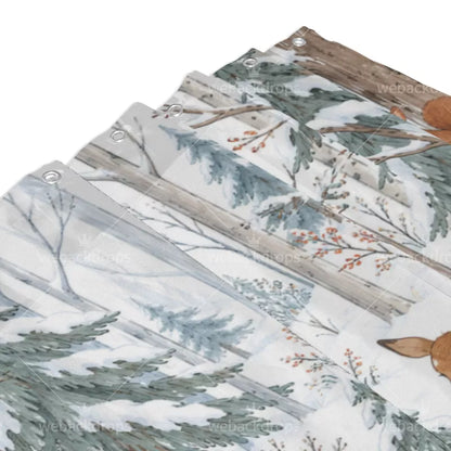 Snowy Deer Woodland Shower Curtain with Metal Roller Ball Hooks, 72 x 72 in