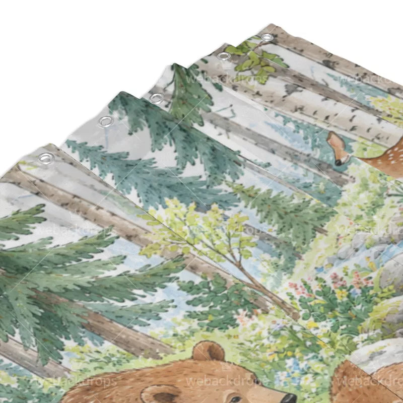 Summer Bear Creek Woodland Shower Curtain with Metal Roller Ball Hooks, 72 x 72 in