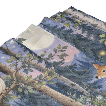 Twilight Owl Woodland Shower Curtain with Metal Roller Ball Hooks, 72 x 72 in