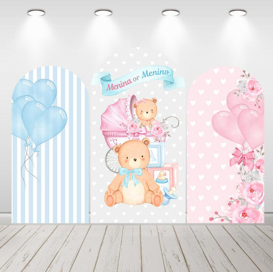 Customized Bear Gender Reveal Party Chiara Arched Backdrop Metal Frame