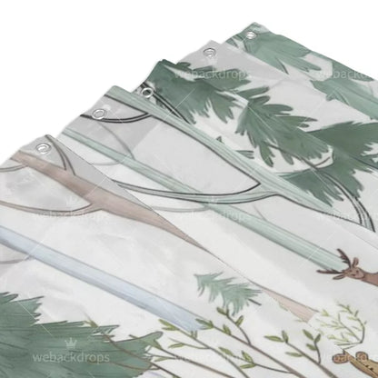 Woodland Friends Forest Animals Shower Curtain with Metal Roller Ball Hooks, 72 x 72 Inch