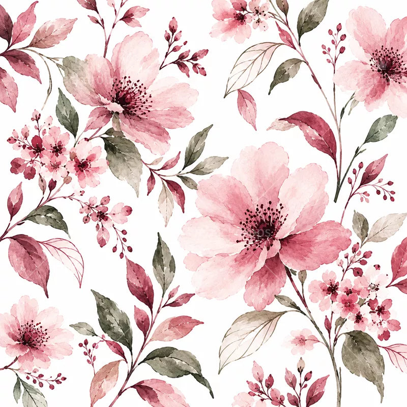 Dusty Rose Watercolor Floral Shower Curtain with Metal Roller Ball Hooks, 72 x 72 Inch