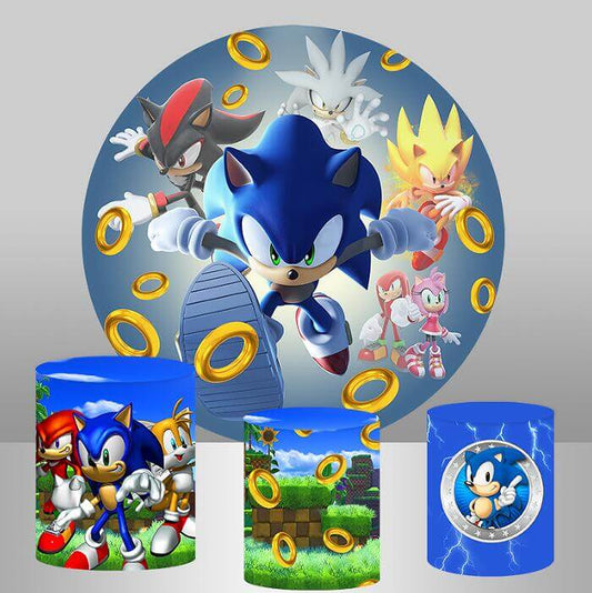 Sonic Round Circle Backdrop Cover For Boys Birthday Party Decoration