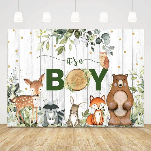 Woodland Animals Forest Baby Shower Boys Birthday Backdrop Studio Banners Party