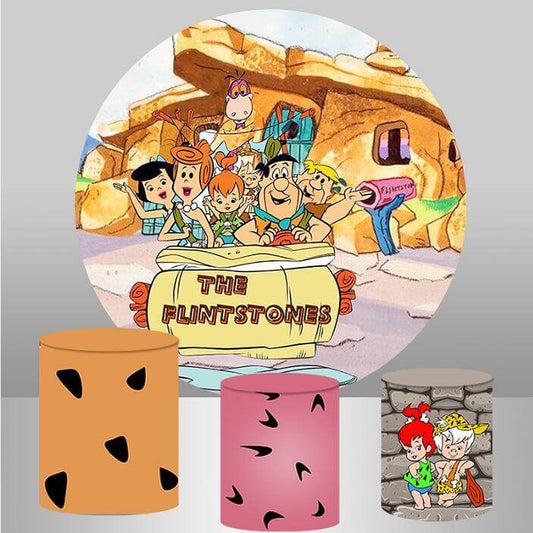 Flintstones Circle Fotografické pozadí pro děti narozeninová párty kulatý kryt