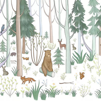 Woodland Friends Forest Animals Shower Curtain with Metal Roller Ball Hooks, 72 x 72 Inch