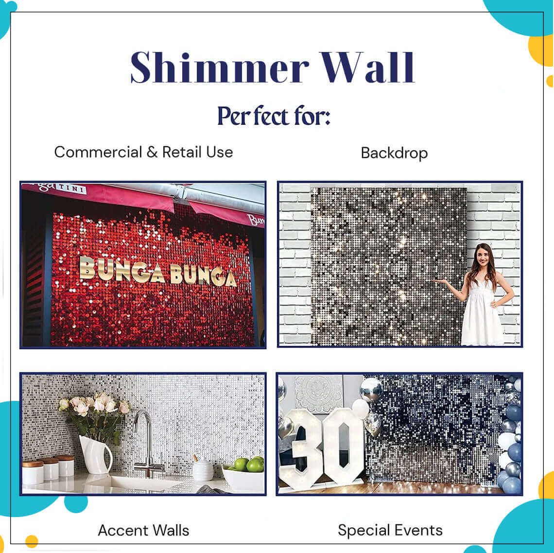 Parti Dekorasyon Doğum Günü Bekarlığa Veda Düğünleri için Gökkuşağı Kare Payet Pırıltılı Duvar Panelleri