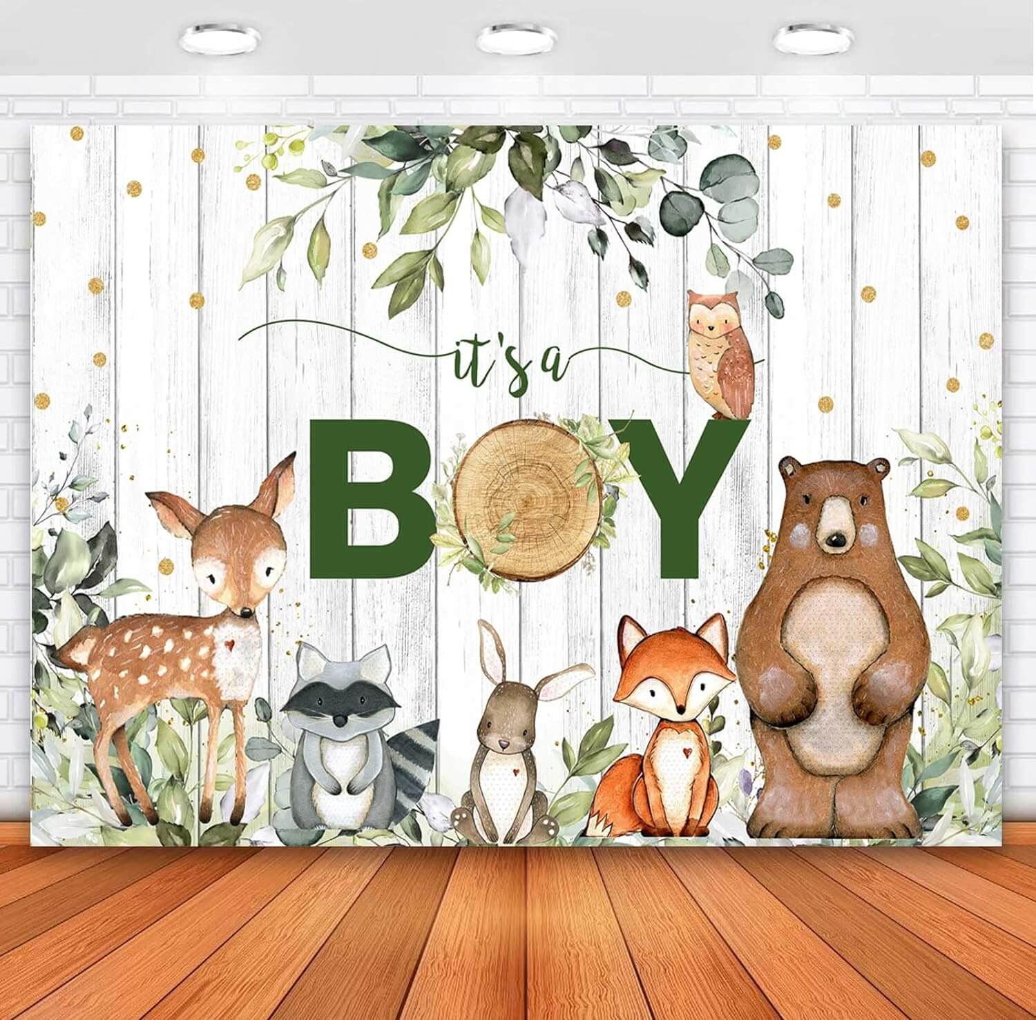 Woodland Animals Forest Baby Shower Boys Birthday Backdrop