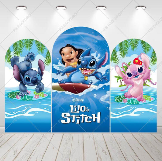 Lilo&Stitch Summer Beach születésnapi parti dekoráció íves hátterű borító