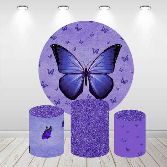 Copri cilindro con fondale rotondo per matrimonio, compleanno, farfalla viola