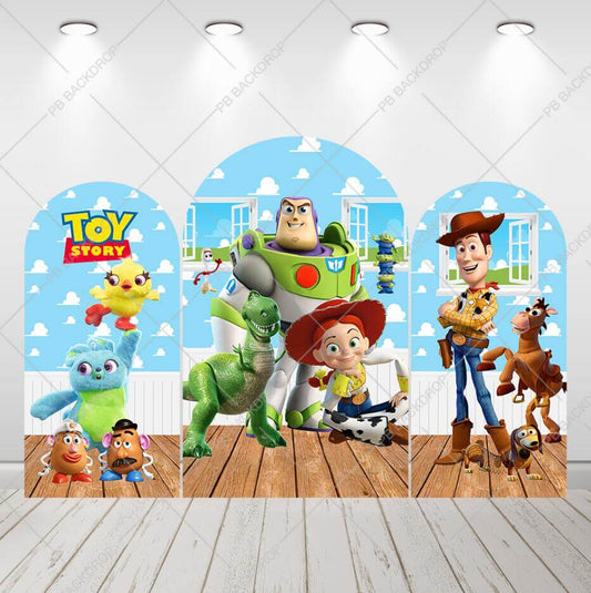 Toy Story jongens verjaardagsfeestje boog achtergrond baby shower Chiara muur gebogen achtergrond