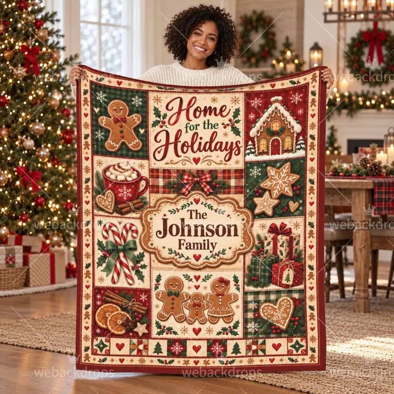 Personalized Gingerbread Christmas Patchwork Blanket