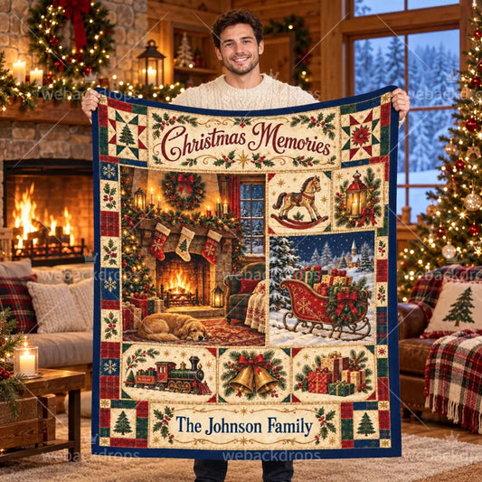Personalized Christmas Storybook Patchwork Blanket – Family Name