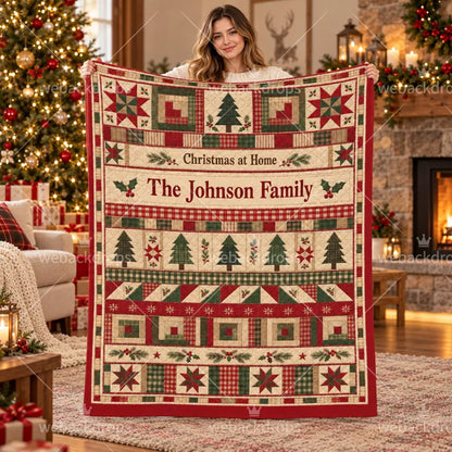 Personalized Rustic Farmhouse Christmas Patchwork Blanket