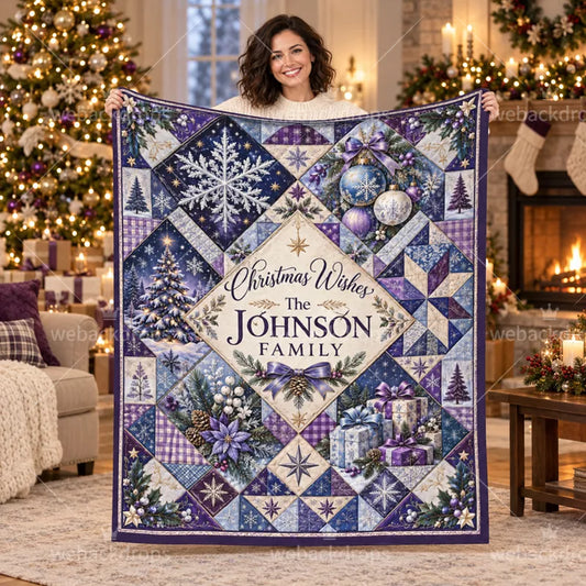 Personalized Midnight Amethyst Christmas Patchwork Blanket
