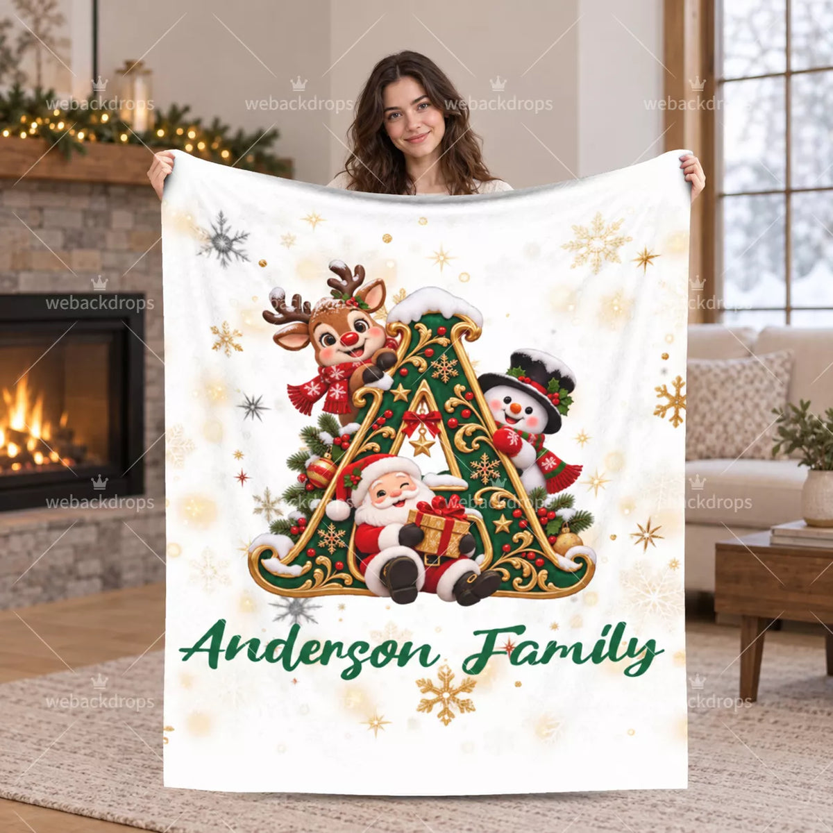 Personalized Christmas Monogram Family Blanket