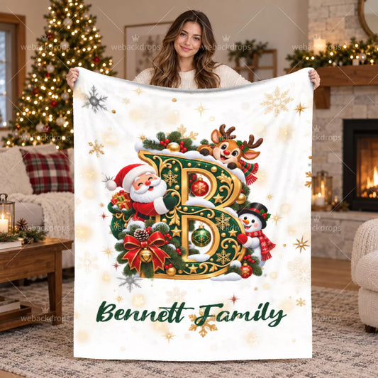 Personalized Letter B Christmas Monogram Family Blanket