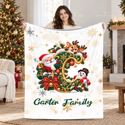 Personalized Letter C Christmas Monogram Family Blanket