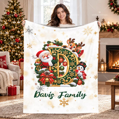 Personalized Letter D Christmas Monogram Family Blanket