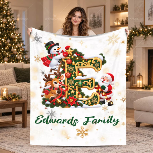 Personalized Letter E Christmas Monogram Family Blanket
