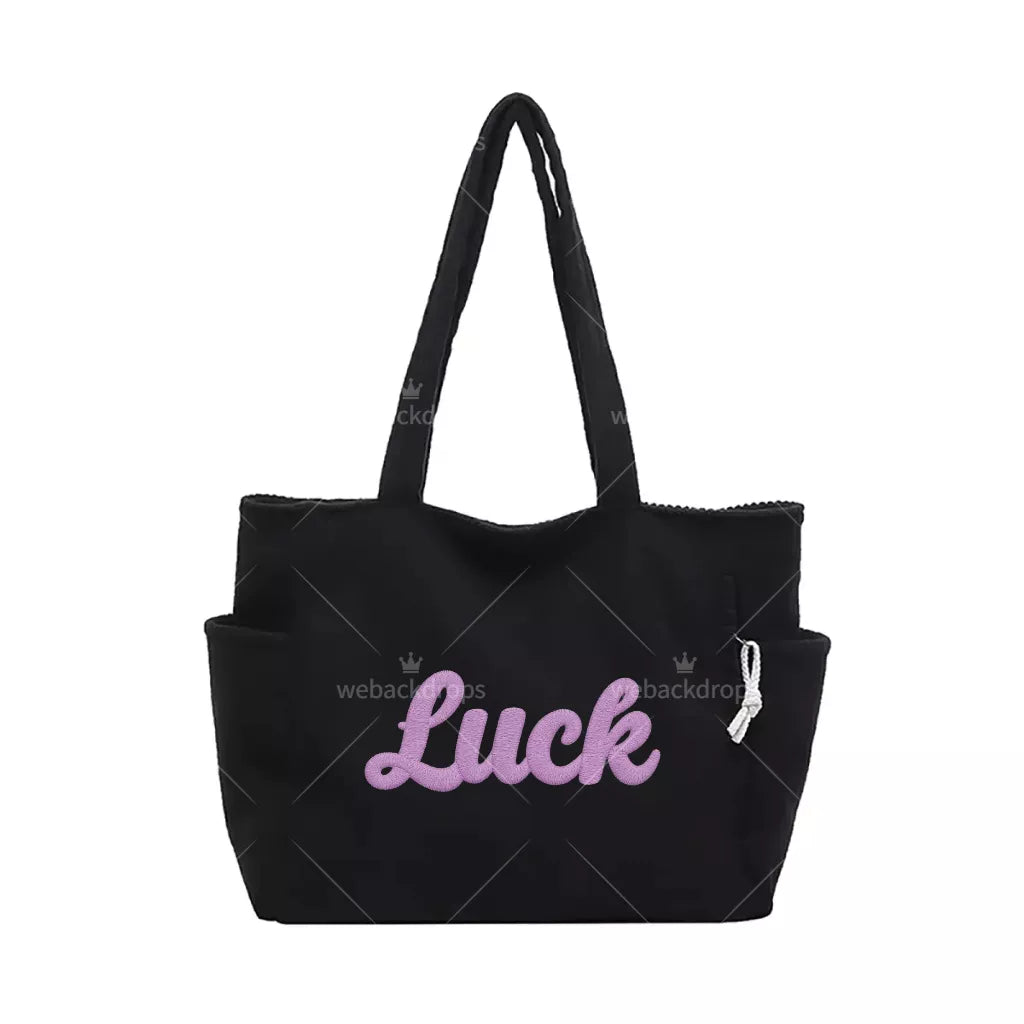 Personalized Embroidered Corduroy Tote Bag with Side Pockets