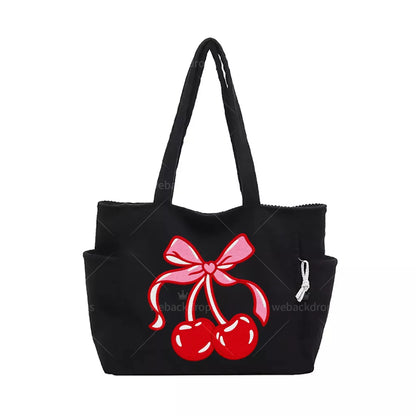 Custom Design Embroidered Corduroy Tote Bag with Side Pockets
