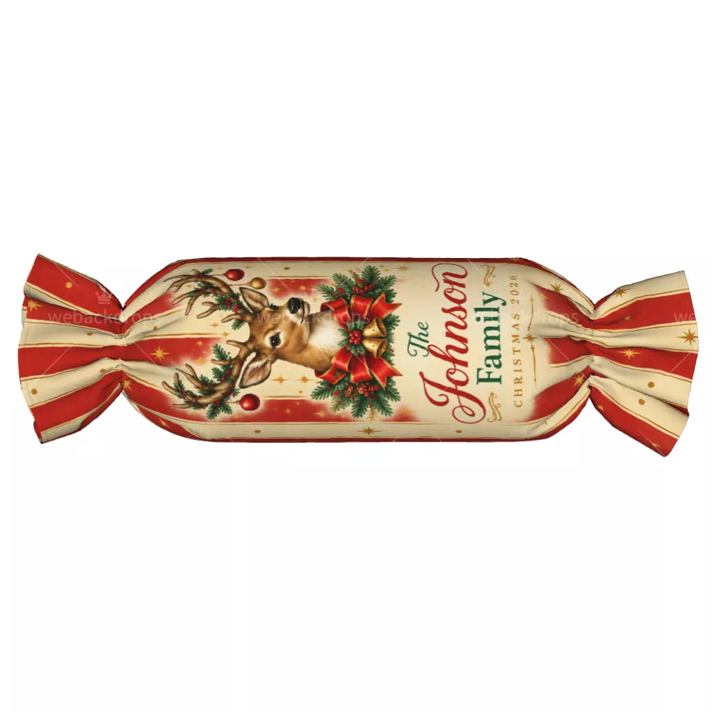 Personalized Christmas Reindeer Candy Pillow with Family Name