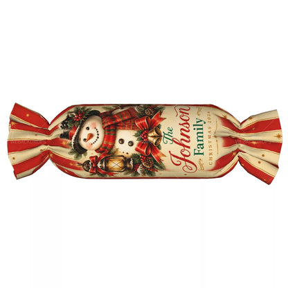 Personalized Snowman Christmas Candy Pillow with Family Name